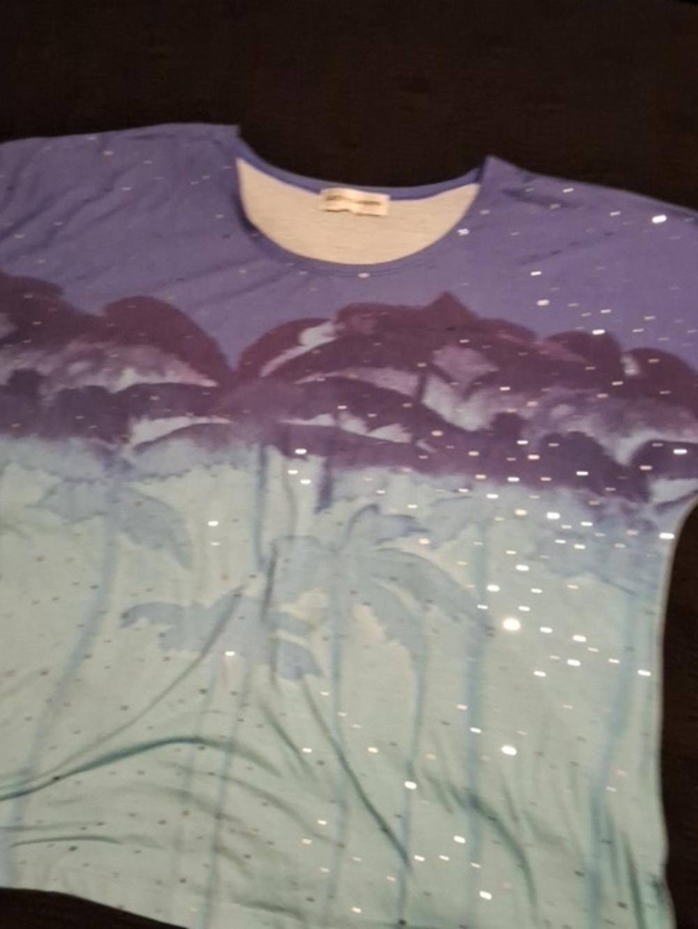 Cathy Daniels Purple to Teal Ombre Palm Short Sleeve Tee